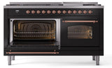 Nostalgie II 60 Inch Dual Fuel Liquid Propane Freestanding Range in Glossy Black with Copper Trim