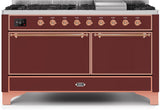 Majestic II 60 Inch Dual Fuel Natural Gas Freestanding Range in Burgundy with Copper Trim