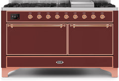 Majestic II 60 Inch Dual Fuel Natural Gas Freestanding Range in Burgundy with Copper Trim