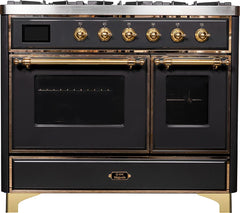 Majestic II 40 Inch Dual Fuel Natural Gas Freestanding Range in Matte Graphite with Brass Trim