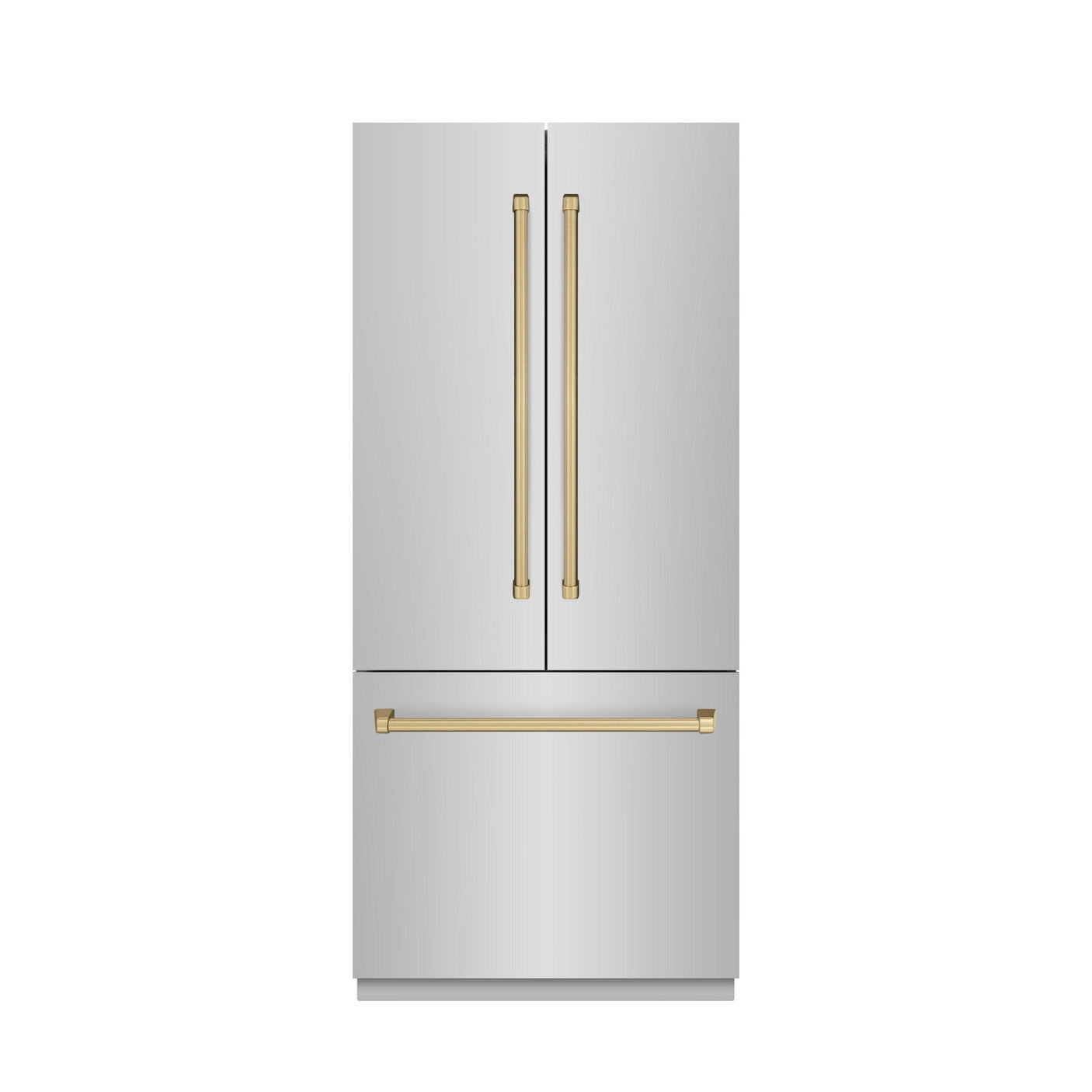 ZLINE Autograph Edition 36 in. 19.6 cu. ft. French Door Built-In Bottom Freezer Refrigerator with Water Dispenser and Ice Maker in Stainless Steel with Graphite Gray Interior and Champagne Bronze Accents (GRBIVZ-304-36CB)