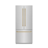 ZLINE Autograph Edition 36 in. 19.6 cu. ft. French Door Built-In Bottom Freezer Refrigerator with Water Dispenser and Ice Maker in Stainless Steel with Graphite Gray Interior and Champagne Bronze Accents (GRBIVZ-304-36CB)