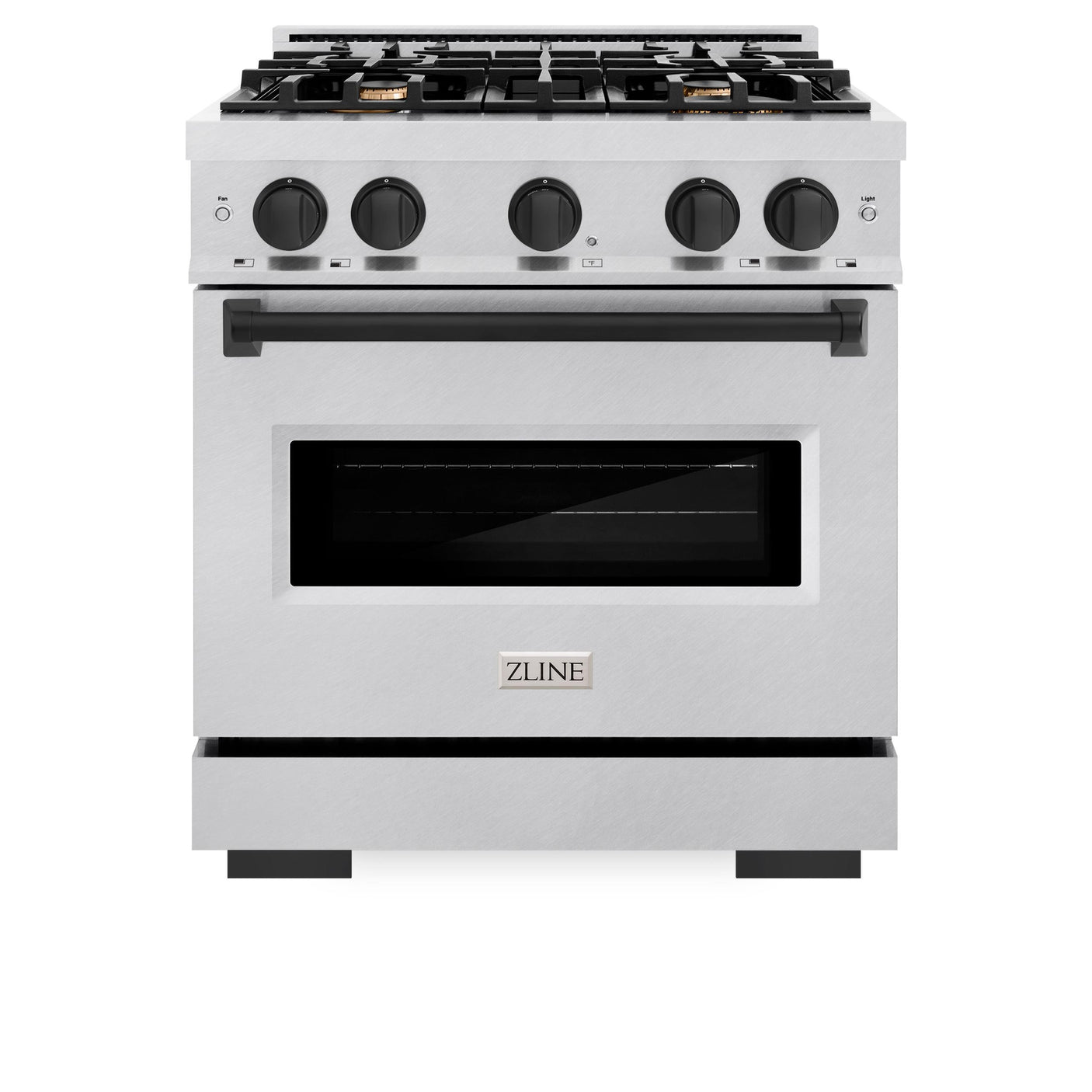 ZLINE Autograph Edition 30 in. 4.2 cu. ft. Classic Dual Fuel Range with 4 Burner Gas Cooktop and Electric Convection Oven in DuraSnow' Stainless Steel with Matte Black Accents (CDRSZ-30-MB)