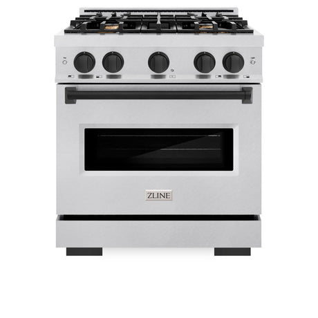 ZLINE Autograph Edition 30 in. 4.2 cu. ft. Classic Dual Fuel Range with 4 Burner Gas Cooktop and Electric Convection Oven in DuraSnow' Stainless Steel with Matte Black Accents (CDRSZ-30-MB)