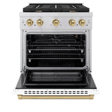 ZLINE Autograph Edition 30 in. 4.2 cu. ft. 4 Burner Gas Range with Convection Gas Oven in Stainless Steel with White Matte Door and Polished Gold Accents (SGRZ-WM-30-G)