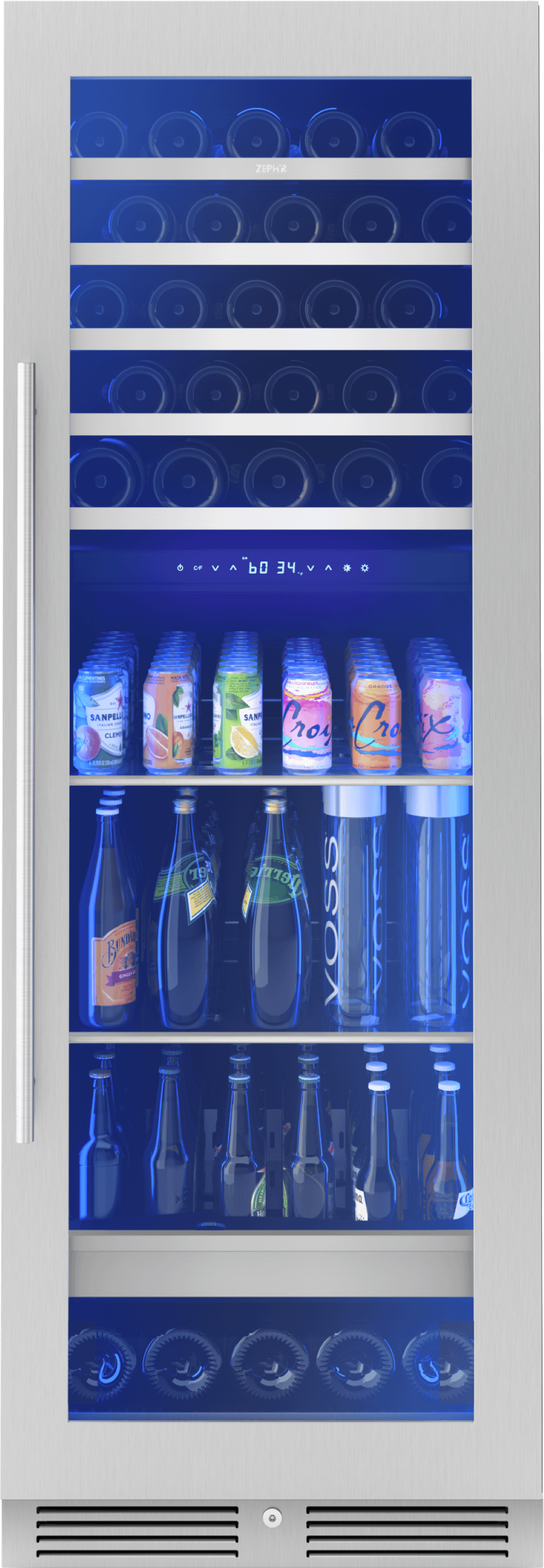 Presrv Wine and Beverage Cooler, 24in, Full Size, SS+Glass, Reversible Door, 2 Zones