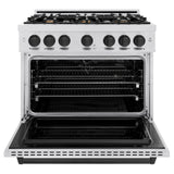 ZLINE Autograph Edition 36 in. 5.2 cu. ft. Classic Dual Fuel Range with 6 Burner Gas Cooktop and Electric Convection Oven in DuraSnow' Stainless Steel with Matte Black Accents (CDRSZ-36-MB)