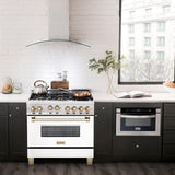 ZLINE Autograph Edition 36" 4.6 cu. ft. Range with Gas Stove and Gas Oven in Stainless Steel with White Matte Door and Accents (RGZ-WM-36) [Color: Gold]