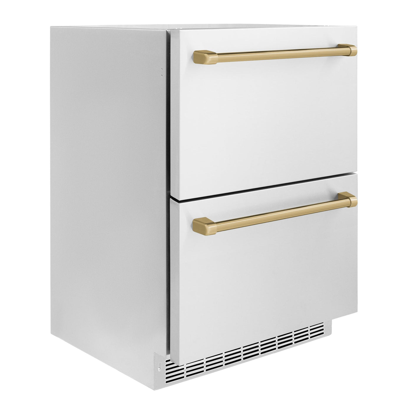 ZLINE Autograph Edition 24 in. Touchstone 168 Can Outdoor-Rated Dual Refrigerator Drawer with Stainless Steel Doors and Champagne Bronze Handles (RDSOZ-ST-24-CB)