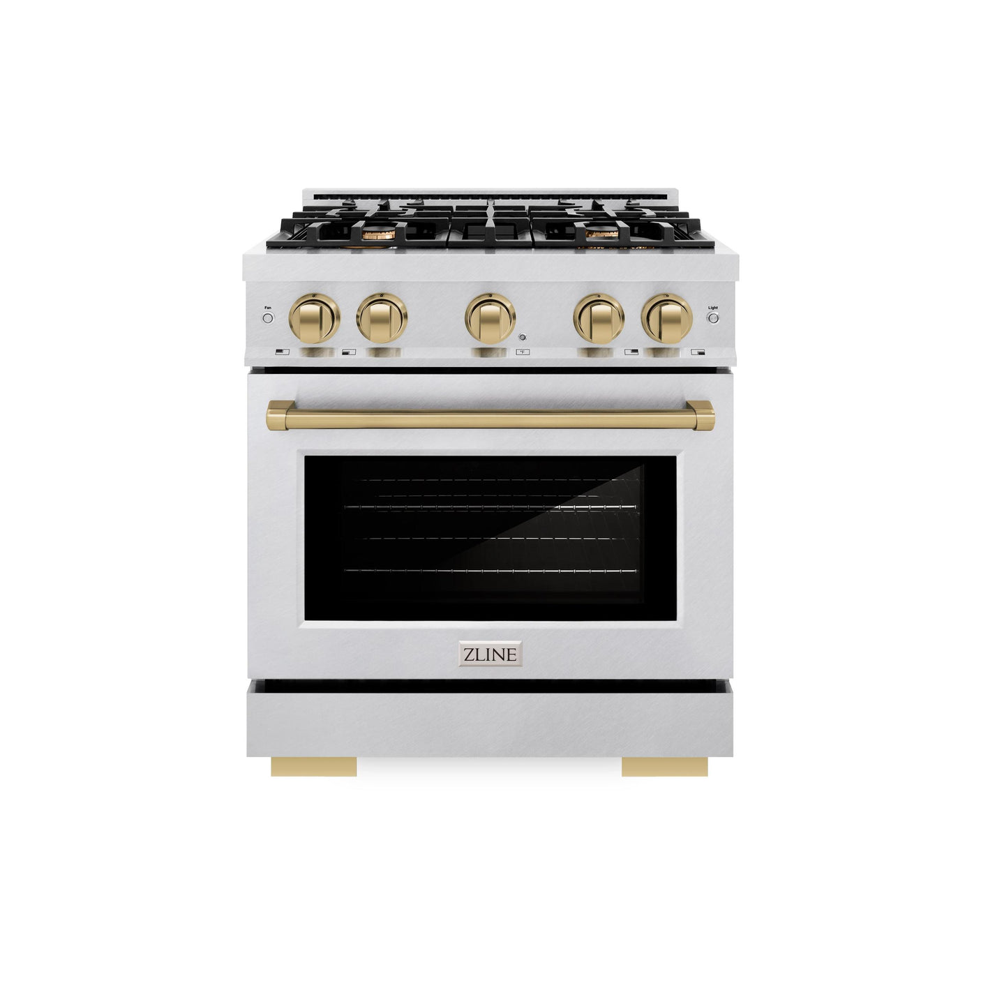 ZLINE Autograph Edition 30 in. 4.2 cu. ft. Select Dual Fuel Range with 4 Burner Gas Cooktop and Electric Convection Oven in DuraSnow' Stainless Steel with Champagne Bronze Accents (HDRSZ-30-CB)