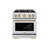 ZLINE Autograph Edition 30 in. 4.2 cu. ft. Select Dual Fuel Range with 4 Burner Gas Cooktop and Electric Convection Oven in DuraSnow' Stainless Steel with Champagne Bronze Accents (HDRSZ-30-CB)