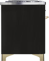 Majestic II 48 Inch Dual Fuel Natural Gas Freestanding Range in Glossy Black with Brass Trim