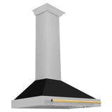 ZLINE 36 in. Autograph Edition Convertible Fingerprint Resistant DuraSnow' Stainless Steel Range Hood with Black Matte Shell and Polished Gold Handle (KB4SNZ-BLM36-G)