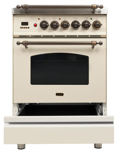 24" Nostalgie Series Friestanding Single Oven Dual Fuel Range with 4 Sealed Burners in Antique White