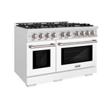 ZLINE 48 in. 6.7 cu. ft. Select Double Oven Gas Range with 8 Burner Cooktop in DuraSnow' Stainless Steel with White Matte Doors (HGRS-WM-48)