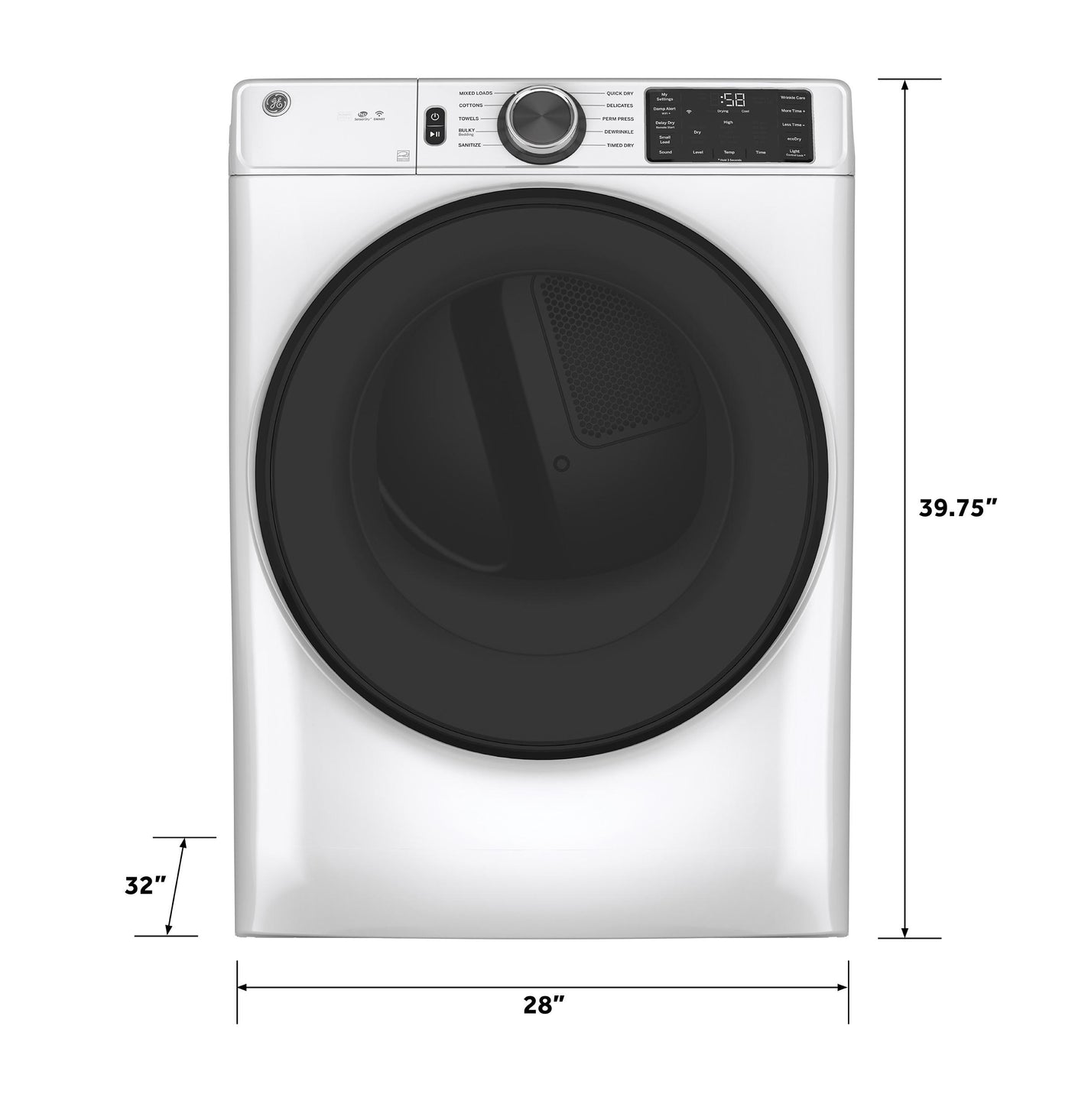 GE® ENERGY STAR® 7.8 cu. ft. Capacity Smart Front Load Electric Dryer with Sanitize Cycle