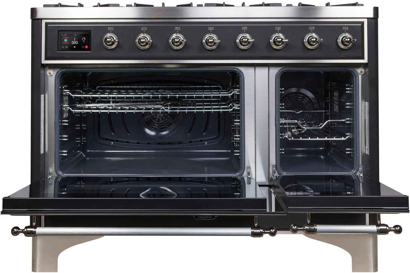 Majestic II 48 Inch Dual Fuel Natural Gas Freestanding Range in Matte Graphite with Chrome Trim