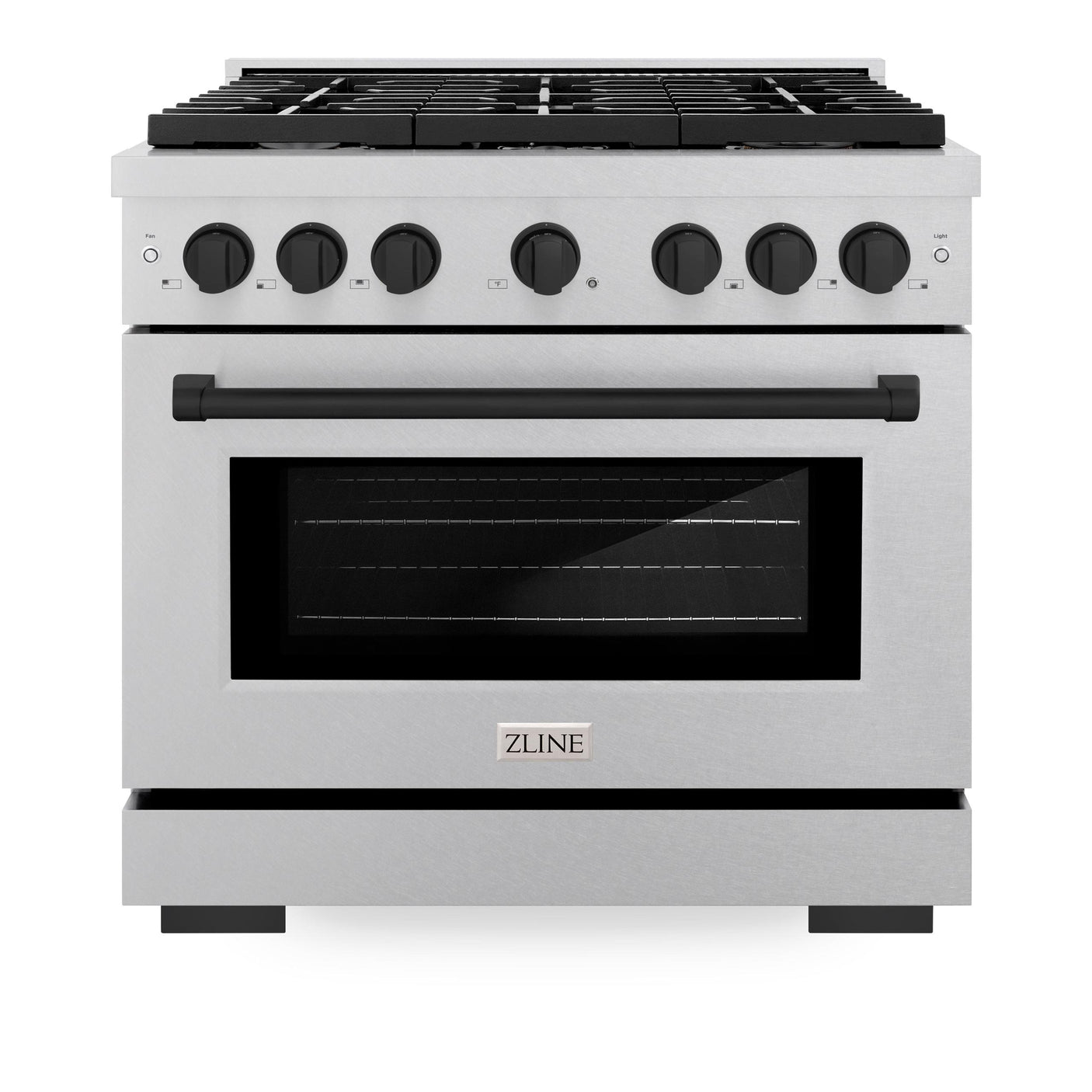 ZLINE Autograph Edition 36 in. 5.2 cu. ft. 6 Burner Gas Range with Convection Gas Oven in DuraSnow' Stainless Steel and Matte Black Accents (SGRSZ-36-MB)