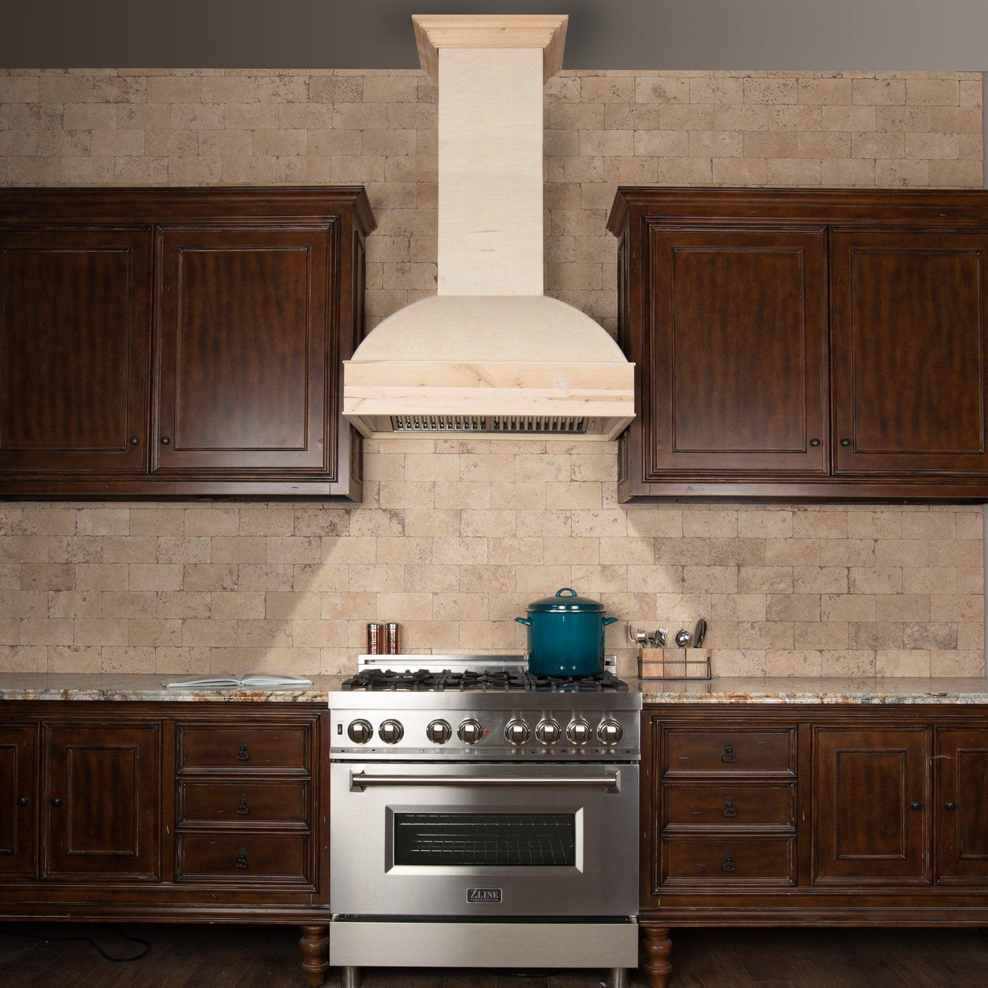 ZLINE Unfinished Wooden Wall Mount Range Hood - Includes Remote Blower 400/700CFM Options(369UF-RD/RS)