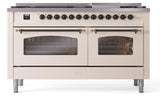 Nostalgie II 60 Inch Dual Fuel Natural Gas Freestanding Range in Antique White with Bronze Trim