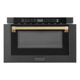 ZLINE Autograph Edition 24" 1.2 cu. ft. Built-in Microwave Drawer in Black Stainless Steel and Champagne Bronze Accents (MWDZ-1-BS-H-CB)