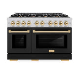 ZLINE Autograph Edition 48 in. 6.7 cu. ft. Select Double Oven Dual Fuel Range with 8 Burner Gas Cooktop in Stainless Steel with Black Matte Doors and Polished Gold Accents (HDRZ-BLM-48-G)