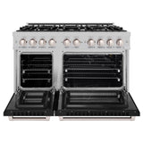 ZLINE 48 in. 6.7 cu. ft. Select Double Oven Gas Range with 8 Burner Cooktop in DuraSnow' Stainless Steel with Black Matte Doors (HGRS-BLM-48)