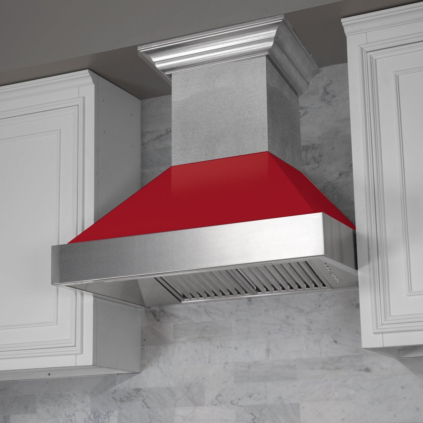 ZLINE Ducted DuraSnow Stainless Steel Range Hood with Red Gloss Shell (8654RG)