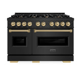 ZLINE Autograph Edition 48 in. 6.7 cu. ft. Classic Double Oven Dual Fuel Range with 8 Burner Gas Cooktop in Black Stainless Steel and Champagne Bronze Accents (CDRBZ-48-CB)