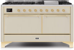 Majestic II 60 Inch Dual Fuel Natural Gas Freestanding Range in Antique White with Brass Trim