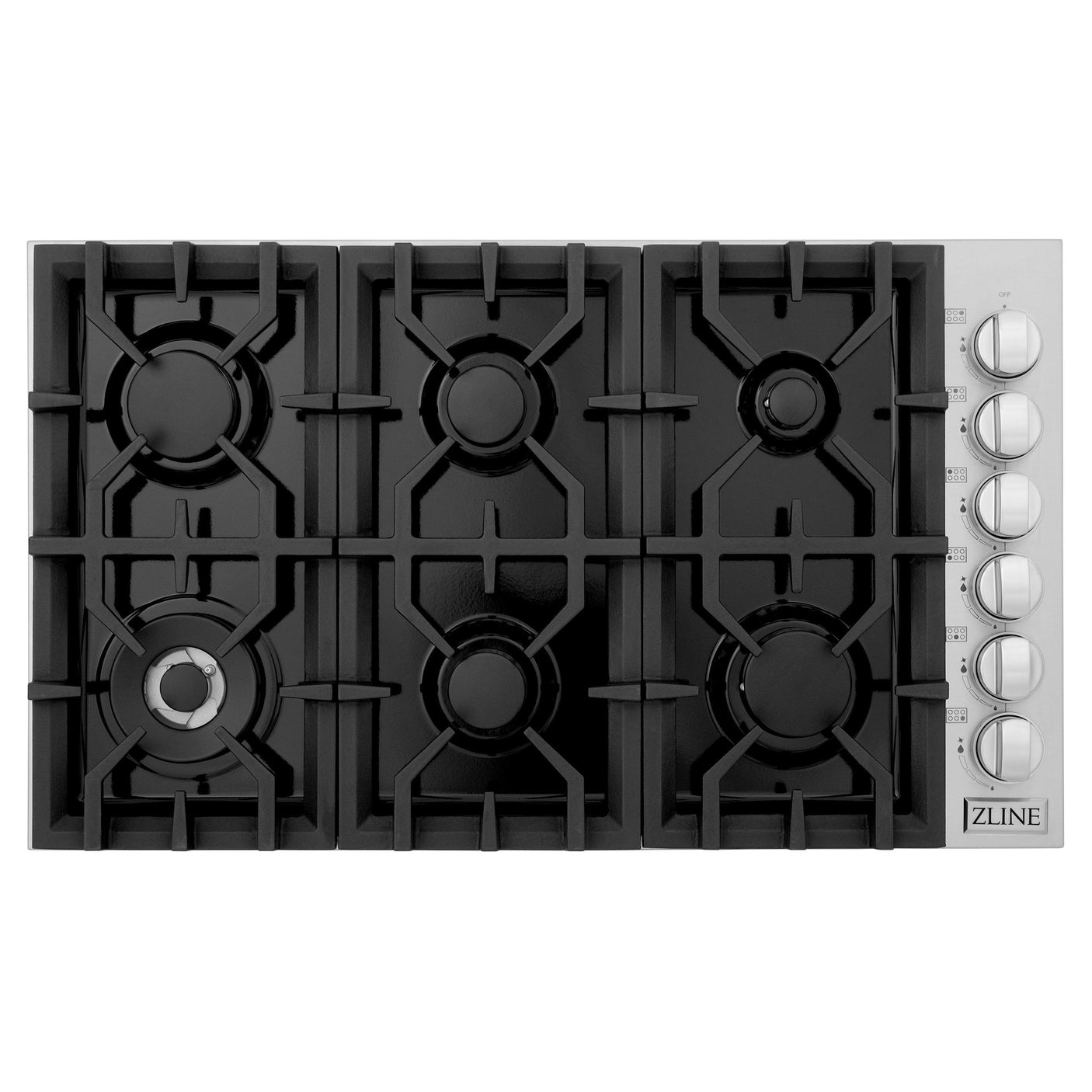 ZLINE Dropin Cooktop in Stainless Steel (Gas) (RC36-PBT) [Color: ZLINE 36" Gas Cooktop with 6 Gas Burners and Black Porcelain Top (RC36-PBT)]