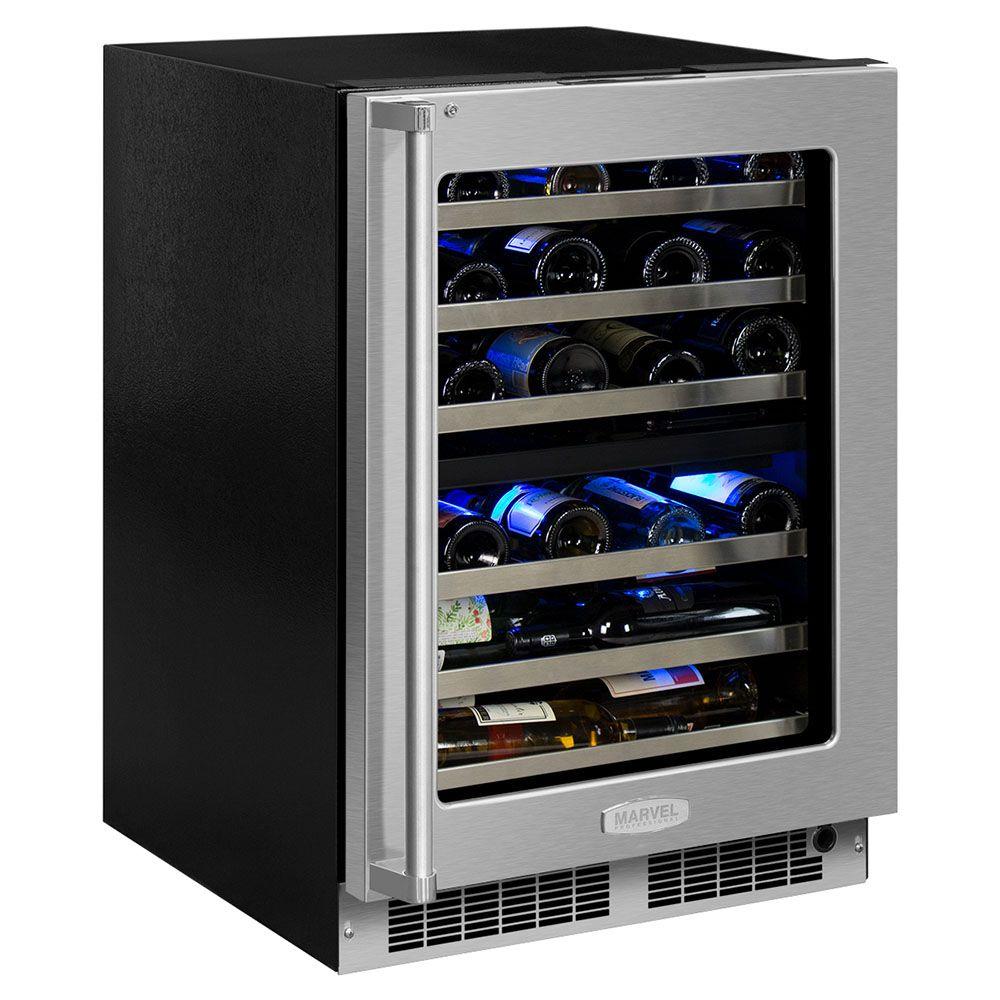 24-In Professional Built-In High Efficiency Dual Zone Wine Refrigerator with Door Style - Stainless Steel Frame Glass, Door Swing - Right