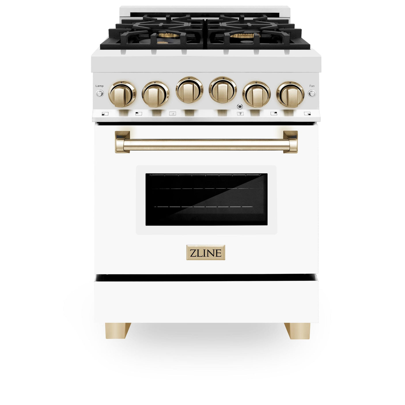 ZLINE Autograph Edition 24" 2.8 cu. ft. Range with Gas Stove and Gas Oven in Stainless Steel with White Matte Door and Matte Black Accents (RGZ-WM-24) [Color: Gold]