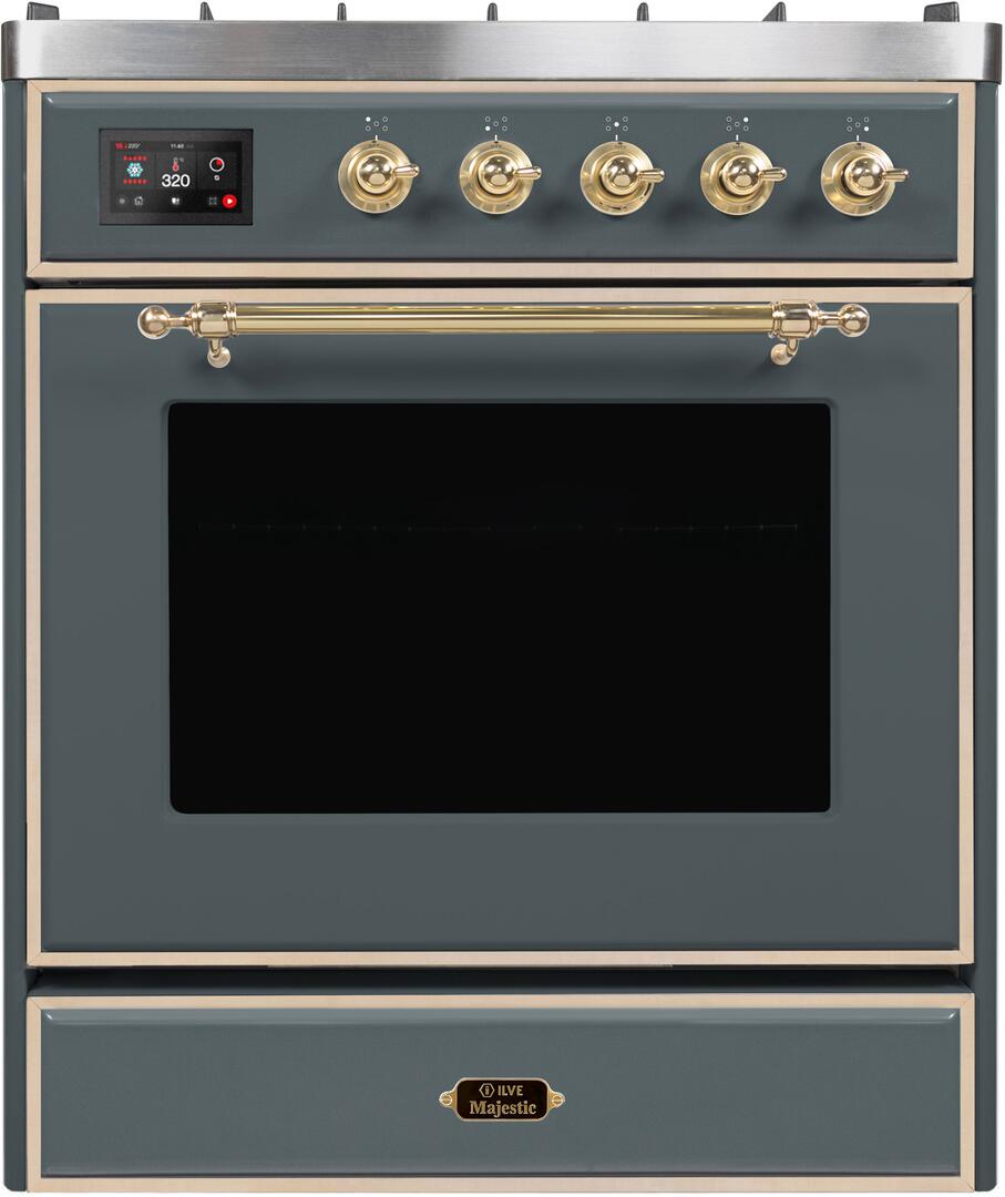 Majestic II 30 Inch Dual Fuel Natural Gas Freestanding Range in Blue Grey with Brass Trim