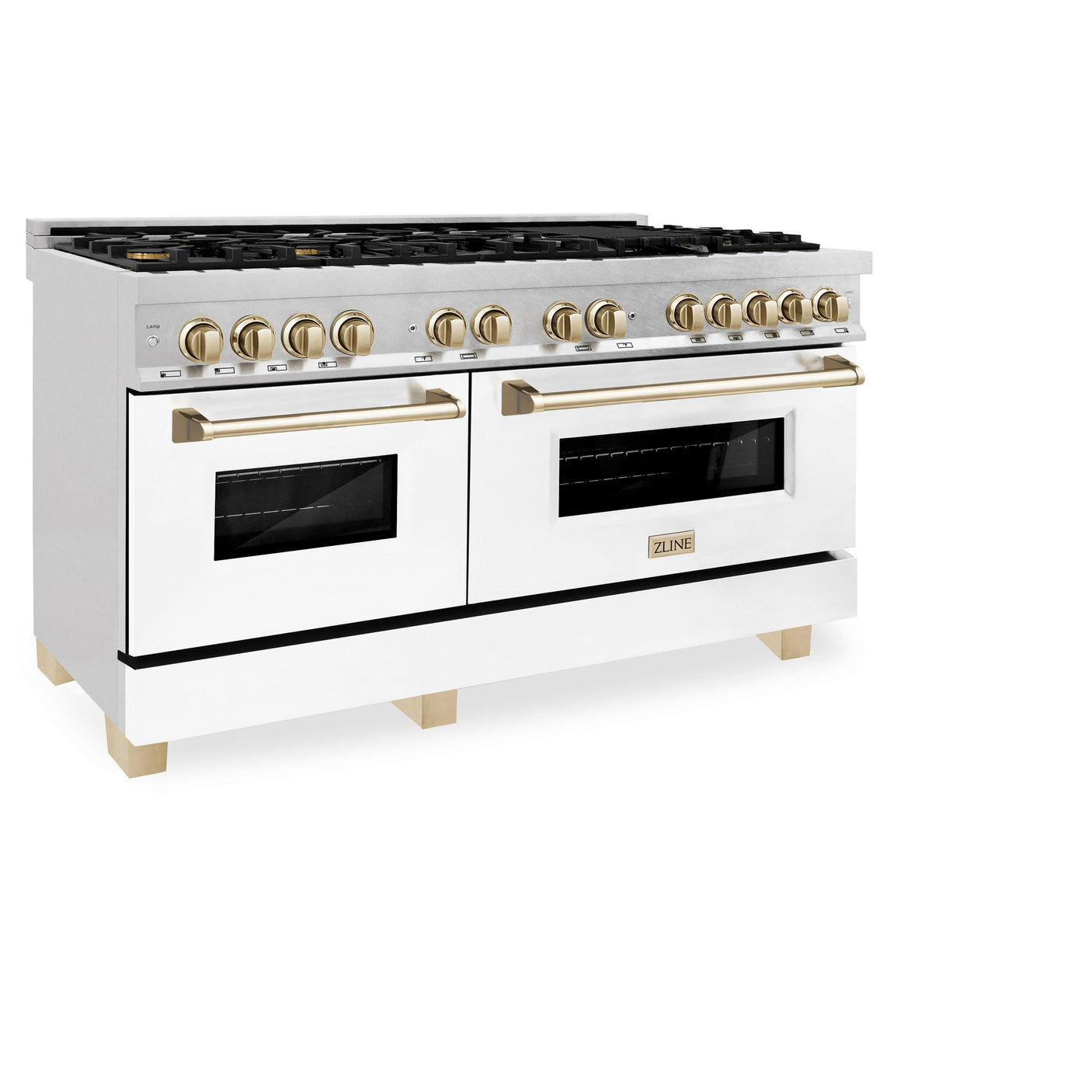 ZLINE Autograph Edition 60 in. 7.4 cu. ft. Dual Fuel Range with Gas Stove and Electric Oven in DuraSnow Stainless Steel with White Matte Door and Accents (RASZ-WM-60) [Color: Gold Accents]