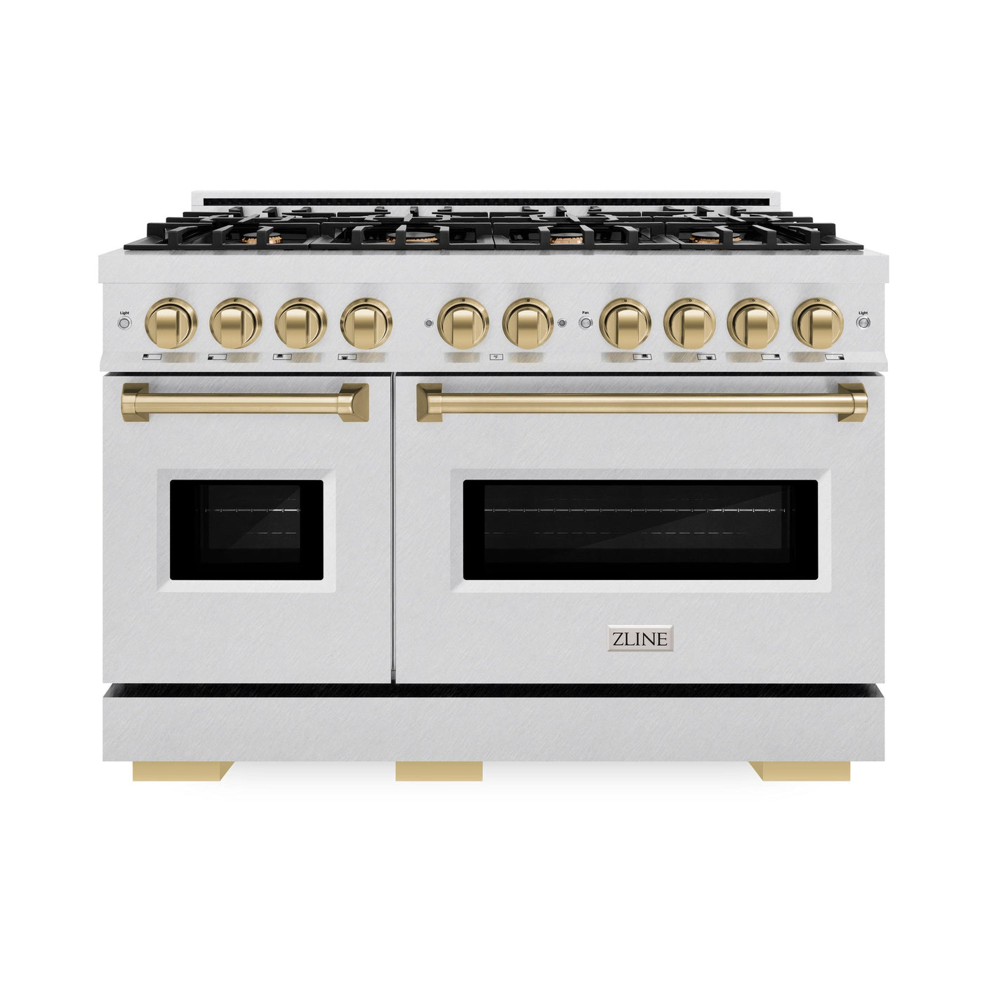 ZLINE Autograph Edition 48 in. 6.7 cu. ft. Classic Double Oven Gas Range with 8 Burner Cooktop in DuraSnow' Stainless Steel and Champagne Bronze Accents (CGRSZ-48-CB)