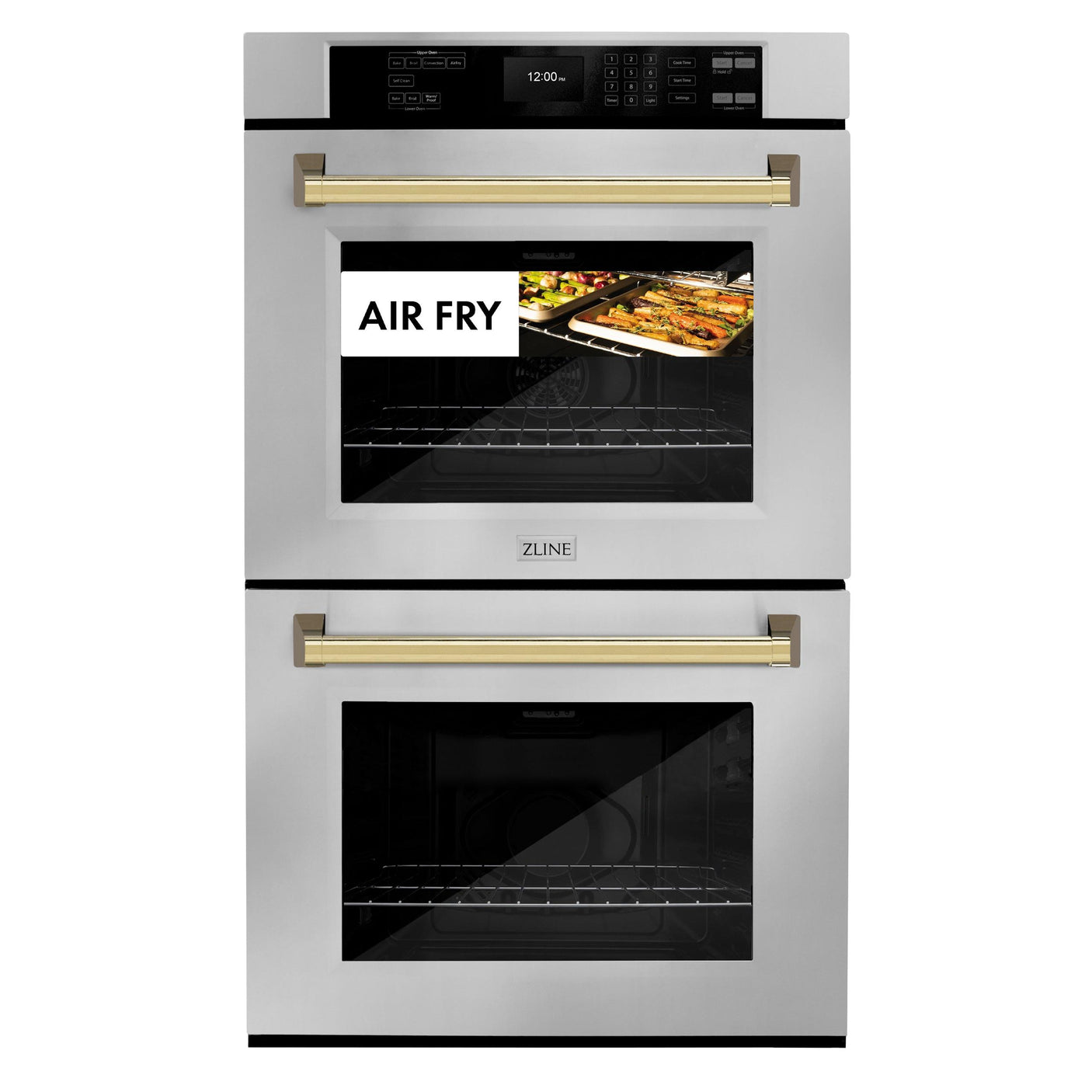 ZLINE 30 in. Autograph Edition Professional True Convection Double Wall Oven with Air Fry and Self Clean in Stainless Steel with Polished Gold Handles (WADZ-30-G)