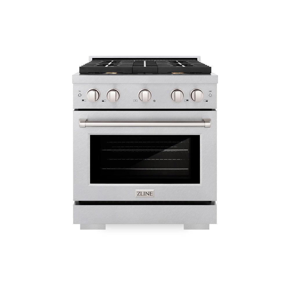 ZLINE 30 in. 4.2 cu. ft. Paramount Dual Fuel Range with Gas Cooktop and Electric Convection Oven in DuraSnow' Stainless Steel with 4 Brass Burners (SDRS-BR-30)