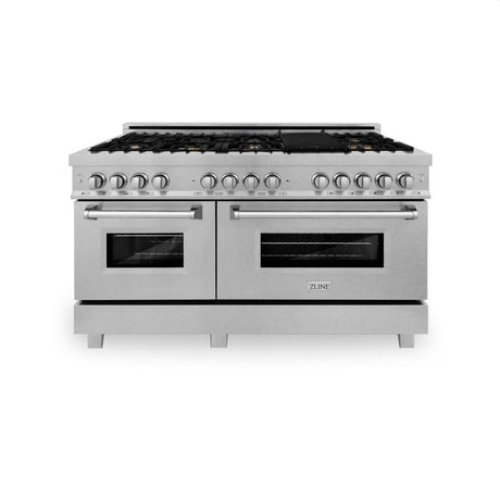 ZLINE 60 in. 7.4 cu. ft. Electric Oven and Gas Cooktop Dual Fuel Range with Griddle and Brass Burners in Fingerprint Resistant Stainless (RAS-SN-BR-GR-60)