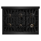 ZLINE Autograph Edition 36 in. 5.2 cu. ft. Select Gas Range with 6 Burner Cooktop and Convection Gas Oven in Black Stainless Steel and Champagne Bronze Accents (HGRBZ-36-CB)