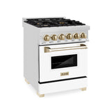 ZLINE Autograph Edition 24" 2.8 cu. ft. Dual Fuel Range with Gas Stove and Electric Oven in Stainless Steel with White Matte Door and Accents (RAZ-WM-24) [Color: Gold]