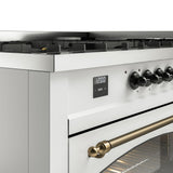 Nostalgie II 60 Inch Dual Fuel Natural Gas Freestanding Range in White with Bronze Trim