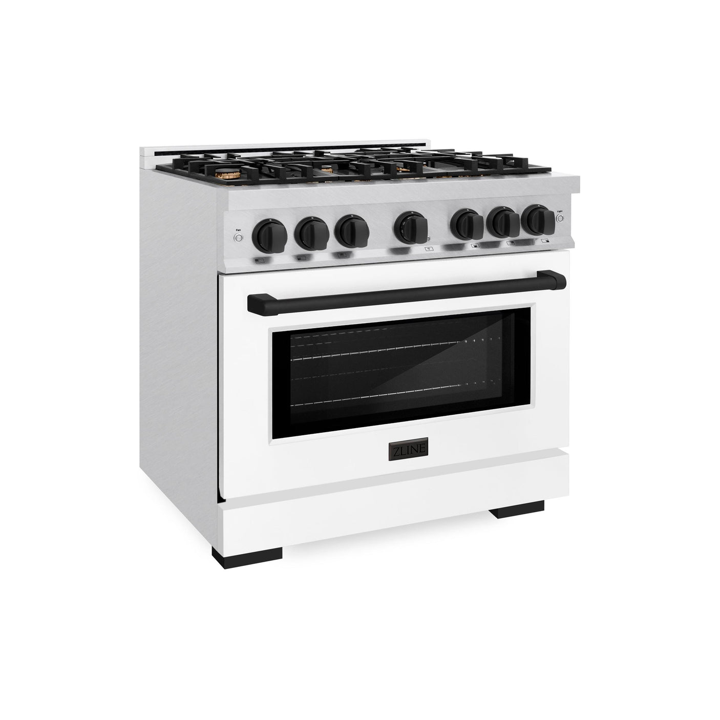 ZLINE Autograph Edition 36 in. 5.2 cu. ft. Select Dual Fuel Range with 6 Burner Gas Cooktop and Electric Convection Oven in DuraSnow' Stainless Steel with White Matte Door and Matte Black Accents (HDRSZ-WM-36-MB)