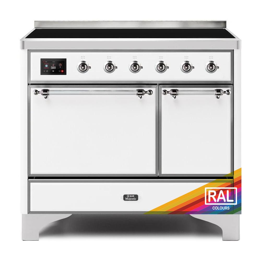 ILVE Majestic II 40 UMDI10QNS3RAC Freestanding Electric Range with Induction Double Oven with Solid Door in RAL Color with Chrome knobs