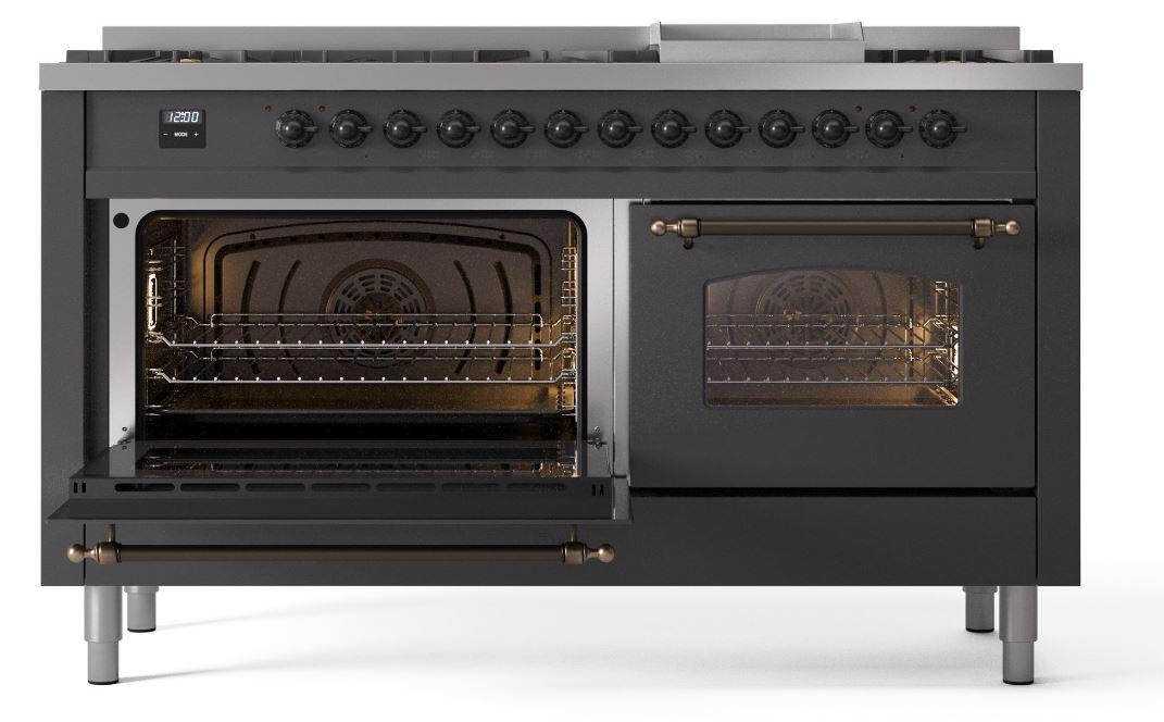 Nostalgie II 60 Inch Dual Fuel Liquid Propane Freestanding Range in Matte Graphite with Bronze Trim