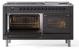 Nostalgie II 60 Inch Dual Fuel Liquid Propane Freestanding Range in Matte Graphite with Bronze Trim