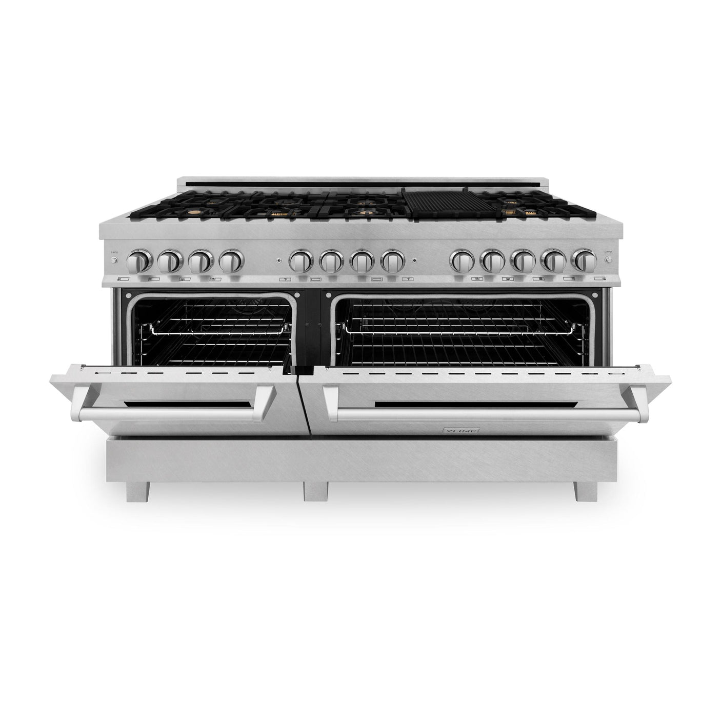 ZLINE 60 in. 7.4 cu. ft. Dual Fuel Range with Gas Stove and Electric Oven in DuraSnow Stainless Steel and Colored Door Options (RAS-60) [Color: DuraSnow Stainless Steel with Brass Burners]