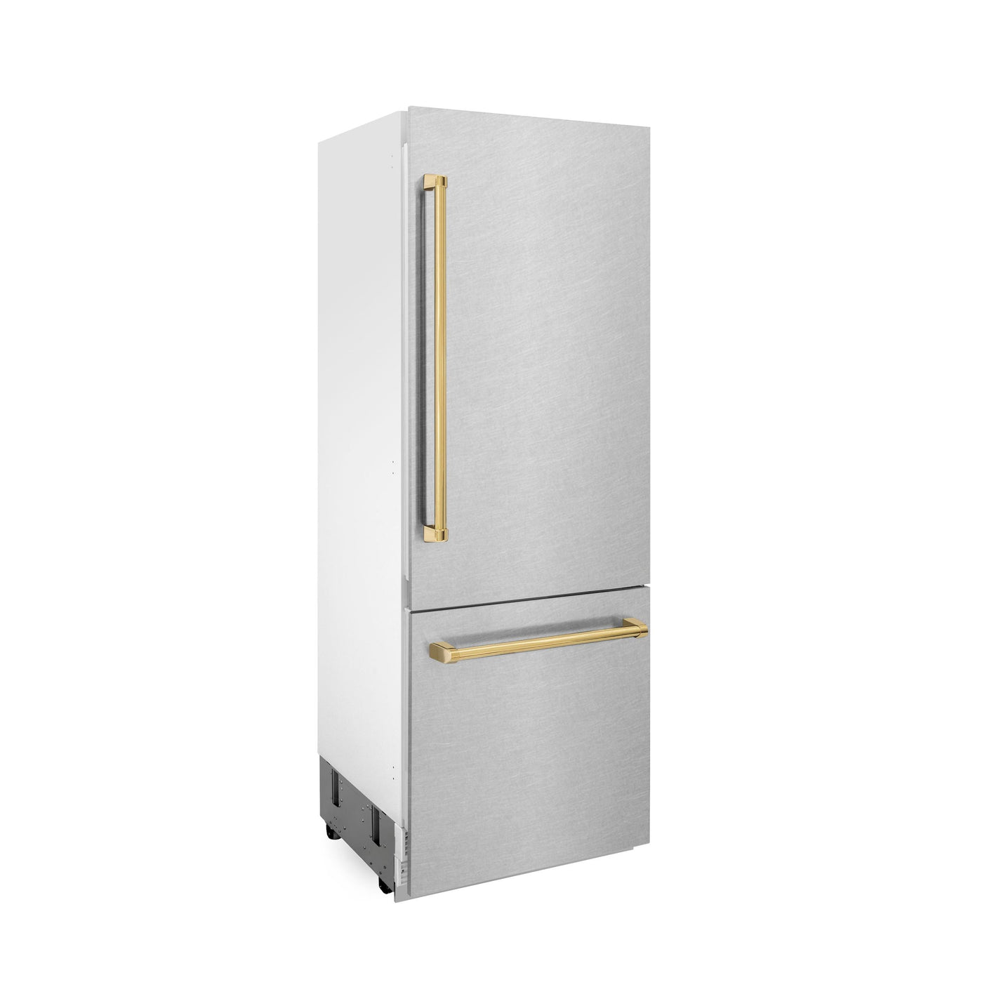 ZLINE 30" Autograph Edition 16.1 cu. ft. Built-in 2-Door Bottom Freezer Refrigerator with Internal Water and Ice Dispenser in Fingerprint Resistant Stainless Steel with Polished Gold Accents (RBIVZ-SN-30-G)