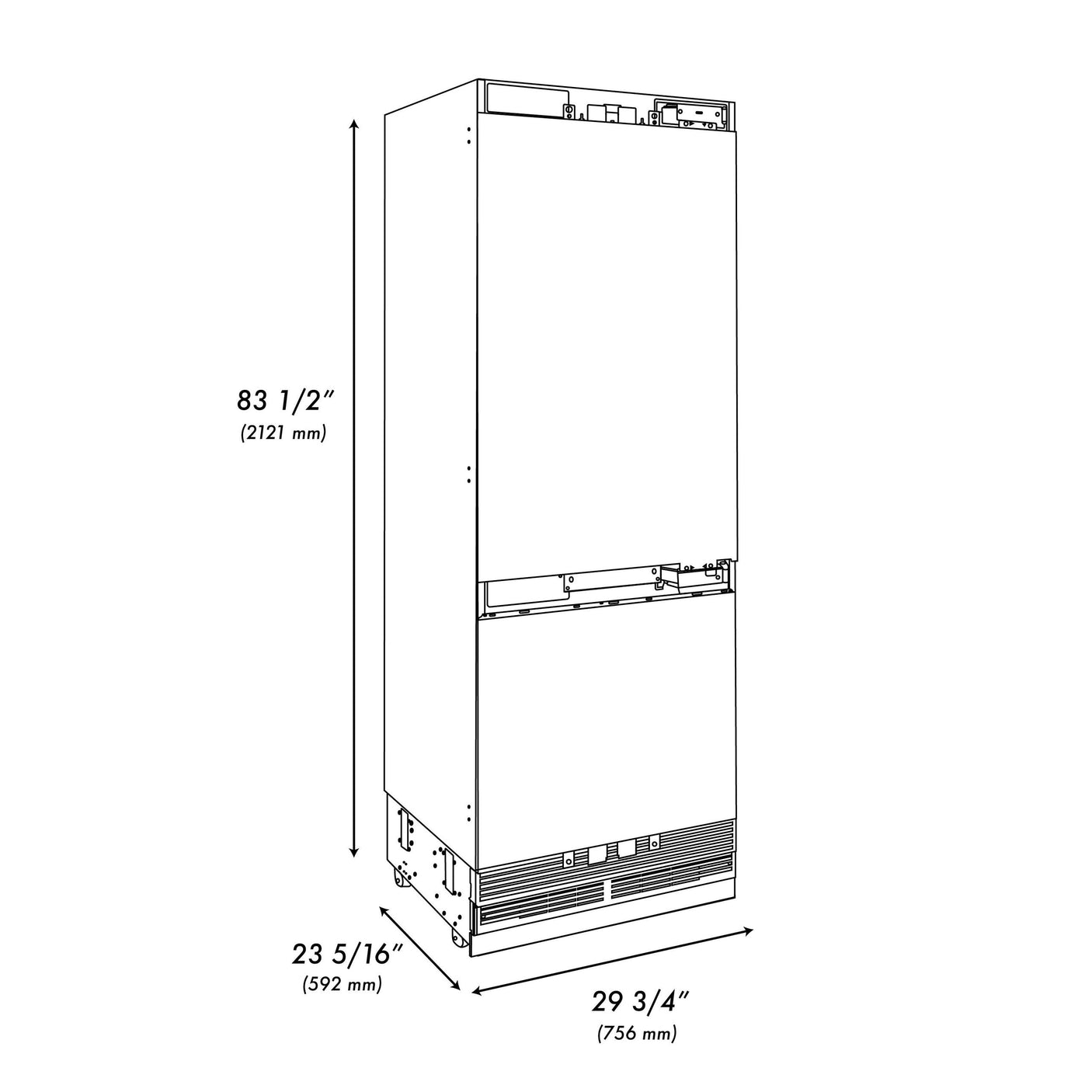 ZLINE 30" 16.1 cu. ft. Panel Ready Built-In 2-Door Bottom Freezer Refrigerator with Internal Water and Ice Dispenser (RBIV-30)