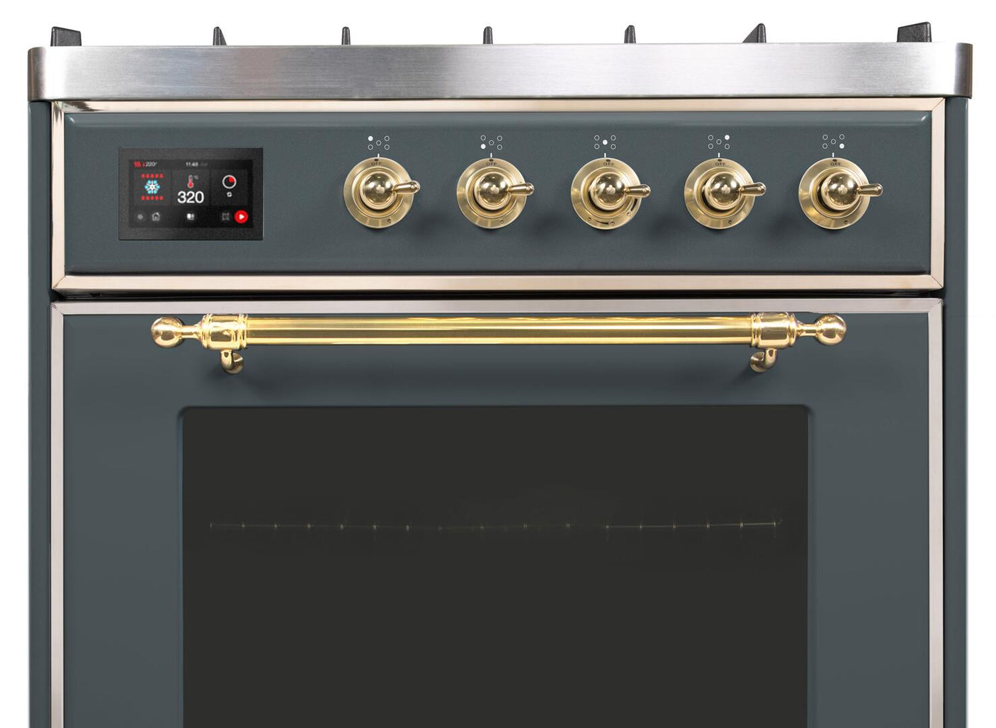 Majestic II 30 Inch Dual Fuel Liquid Propane Freestanding Range in Blue Grey with Brass Trim